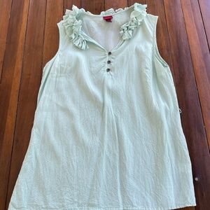 Light Blue Sleevless Blouse with Ruffle Collar Size M